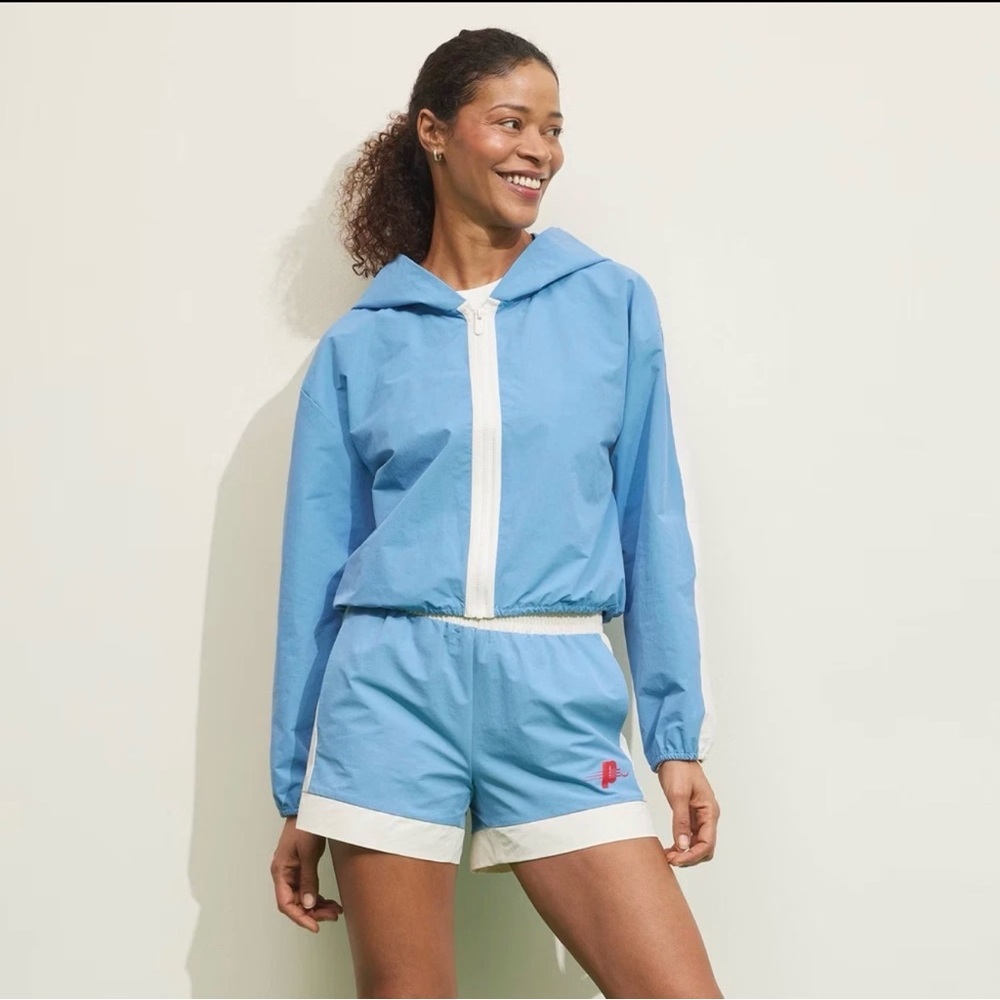 Prince Women’s L Blue White Capri Hooded Pickleball Windbreaker Jacket NWT